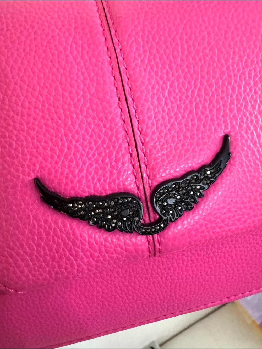 Zadig & Voltaire Hot Pink Leather Crossbody Bag with Crystal Wing Accent - Picture 2 of 9